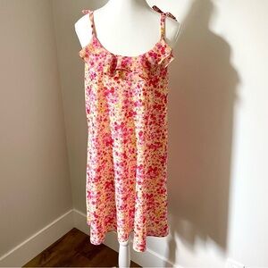 Oscar de la Renta Floral Mini Slip Dress Pink Ruffle Coquette Feminine Large